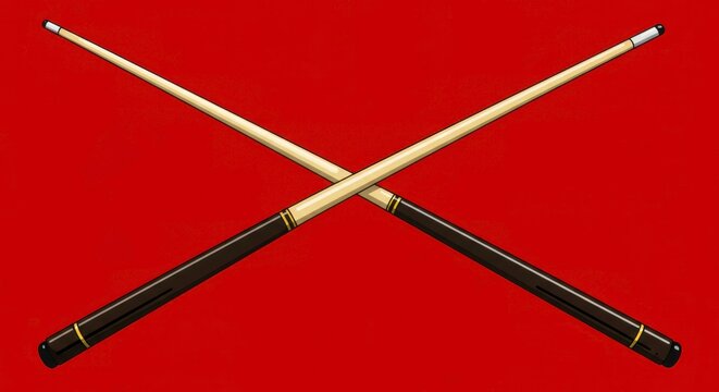 Two crossed billiard cues create a striking graphic element for design applications