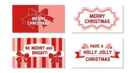Festive Christmas Greeting Card Designs with Ribbons and Cheerful Messages