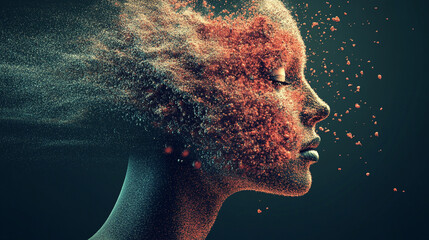 A canvas dissolves into glowing particles, symbolizing imagination, creativity, and transformation as abstract fragments flow into a dynamic, ethereal digital space.