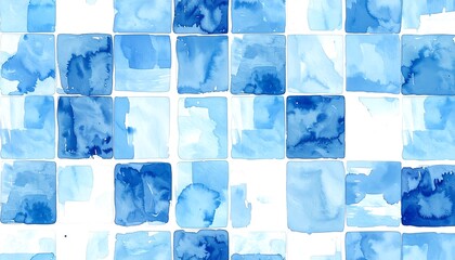 Abstract Watercolor Blue Squares Pattern Background.