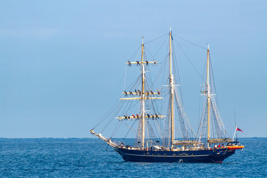Tall Ship STS Leeuwin II motoring at sea.