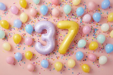 Colorful Celebration with Balloons and Confetti for Birthday Party