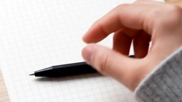 Hand holding pen over grid paper