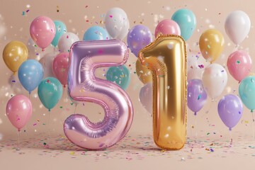Colorful Balloons and Festive Numbers for Celebrating Milestone Events