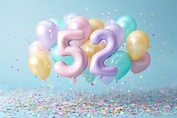 Colorful Balloons and Number 52 for Celebration or Birthday Themes