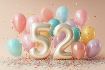 Colorful Celebration with 52 Gold Foil Balloon and Party Balloons