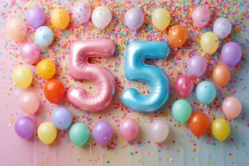 Colorful Celebration with Bright Balloons and Festive Confetti Display