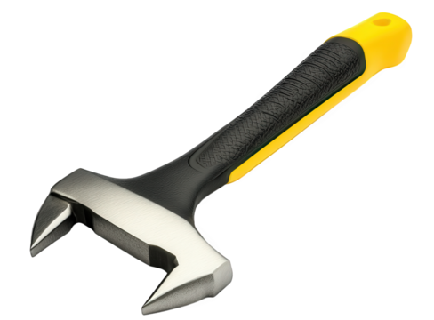 Modern shingling hatchet isolated on transparent background, featuring a black and yellow handle, and a metal head, showcasing its contemporary design for efficient roofing work