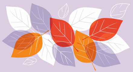 Fototapeta premium Vibrant Autumn Leaves A Colorful Illustration of Falling Foliage in a Soft Purple Background