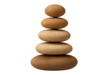 Stacked balancing zen stones creating harmony and tranquility on transparent background, symbolizing meditation and wellness