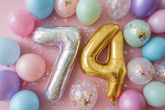 Colorful Balloons and Number Balloons for 74th Birthday Celebration
