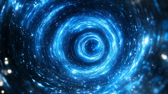 Circular energy pulse radiates outward in a dark void, glowing with vibrant light and dynamic waves, symbolizing power, force, and motion in an abstract cosmic or sci-fi scene.