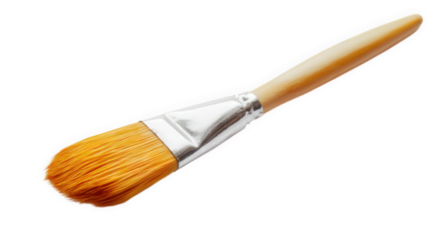 Paint brush isolated on transparent background, showcasing its bristles and wooden handle, symbolizing creativity, artistic expression, and the joy of painting