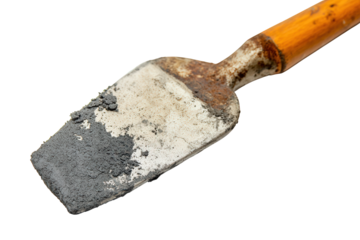 A used trowel isolated on transparent background, a small hand tool used for digging, applying, smoothing, or moving small amounts of particulate material