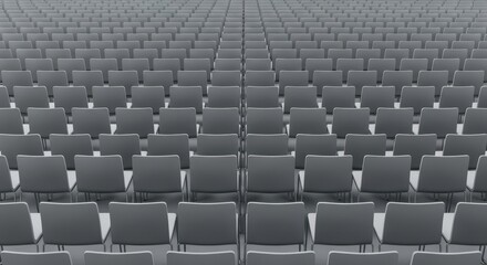 Fototapeta premium Endless rows of gray chairs in a symmetrical arrangement for large events