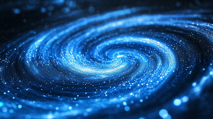 Particle waves swirl into a glowing circular path, forming a dynamic ring of energy with fluid motion, soft light trails, and a hypnotic sense of rhythm and symmetry in a dark atmospheric space