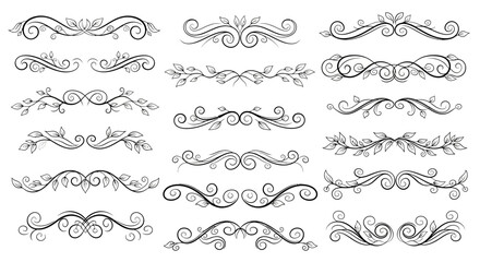 Elegant floral decorative flourishes and dividers with swirling vine motifs to enhance designs