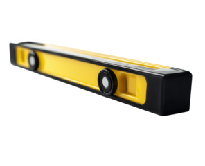 Yellow spirit level isolated on transparent background, a tool for precise horizontal and vertical alignment, essential for construction, carpentry, and home improvement projects