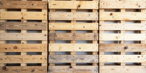 Three Rustic Wooden Pallets Arranged Vertically, Displaying Natural Wood Grain and Texture, Ideal for Background or Design Element