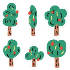 Cute Cartoon Trees Vector Set for Kids Design and Nature Illustration 