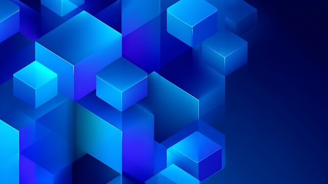 Abstract blue cubes in isometric perspective on dark background.