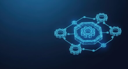 Obraz premium Abstract digital network with glowing blue gears connecting