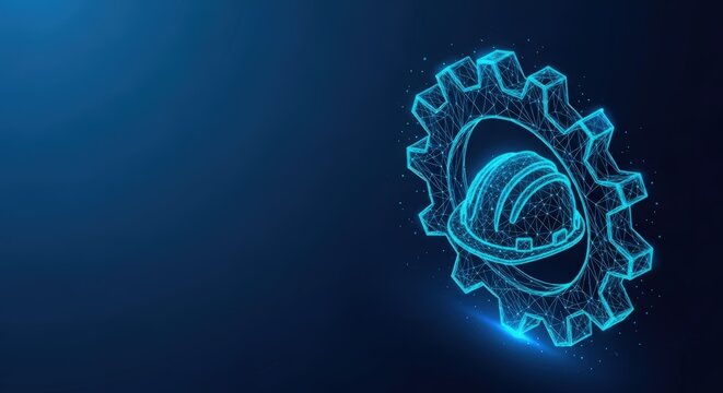 Blue digital gears with intricate connections and technological theme