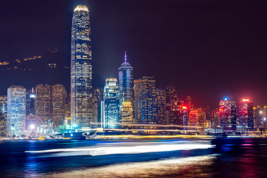 Hong Kong Victoria harbor view at night - Powered by Adobe