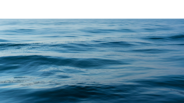 Close up of deep blue ocean water with gentle waves and ripples reflecting sunlight isolated on transparent background