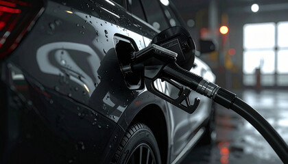 Fueling up the car at the gas station.