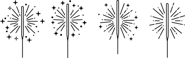 Sparkler silhouettes, festive celebration icons, fireworks-inspired vector illustration set, holiday party artwork, event decoration graphic design elements, joyful celebration symbols collection
