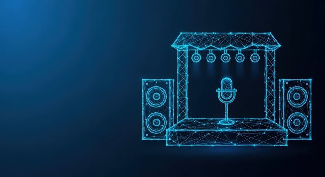 Digital stage with microphone and speaker for live music - Powered by Adobe