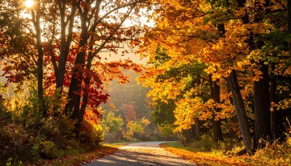 Obraz premium Autumn Road - A Scenic Drive Through Vibrant Fall Foliage.
