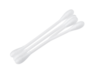 A single, clean, white, double sided cotton swab or bud for personal hygiene. Isolated on transparent or white, Cut out