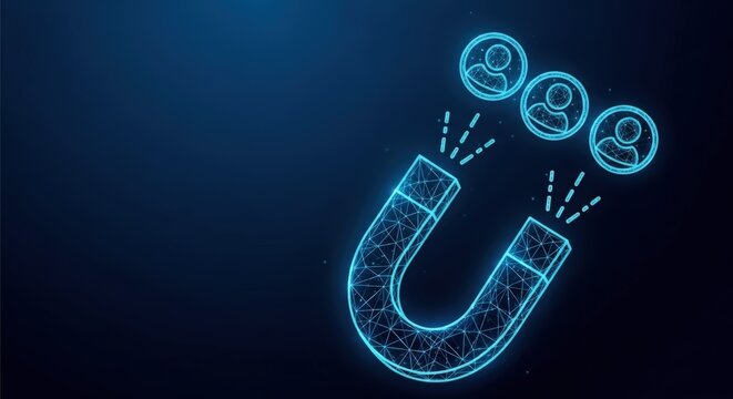 Magnet attracting people icons in digital network