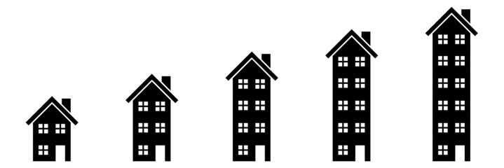 Set House Apartment Different Height Vector Ideal for urban planning, real estate, city map graphics, and architectural concepts showing varied residential density.