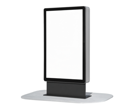 Blank white information display stand mockup with black frame Isolated on transparent or white, Cut out