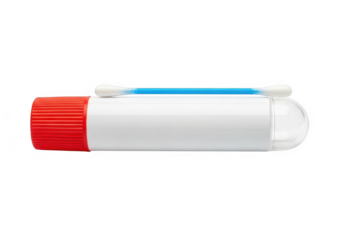 White inhaler with red cap and blue cotton swab isolated on transparent background