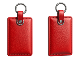 Red rectangular leather keychain Isolated on transparent or white, Cut out