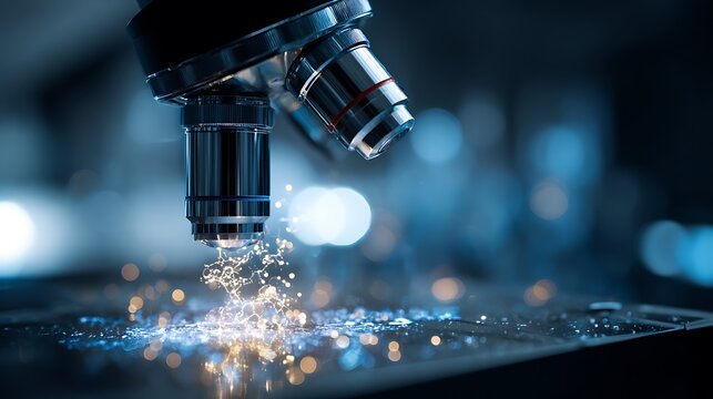 Closeup of a microscope lens with sparks. - Powered by Adobe