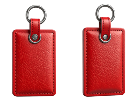 Red rectangular leather keychain Isolated on transparent or white, Cut out