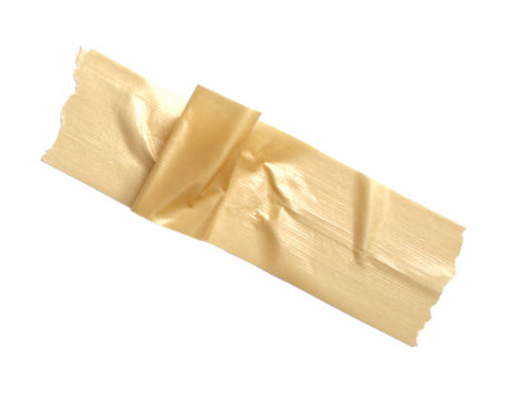 Single strip of wrinkled beige masking or adhesive tape Isolated on transparent or white, Cut out