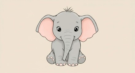 Obraz premium Charming illustration of a baby elephant with expressive eyes and soft gray tones perfect for