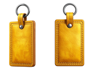 Yellow rectangular leather keychain Isolated on transparent or white, Cut out