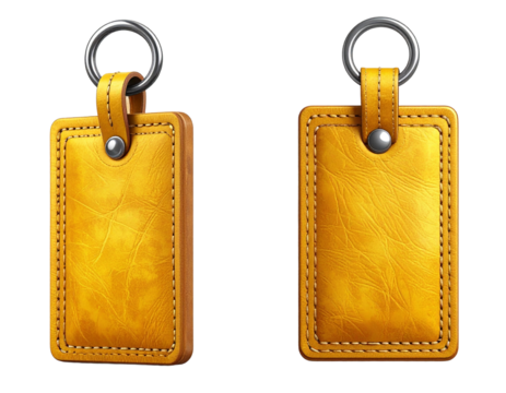 Yellow rectangular leather keychain Isolated on transparent or white, Cut out