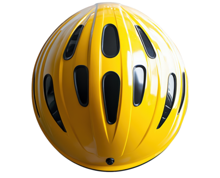 Yellow bicycle helmet isolated on transparent background, a safety gear designed to protect the head during cycling, highlighting its aerodynamic shape and ventilation