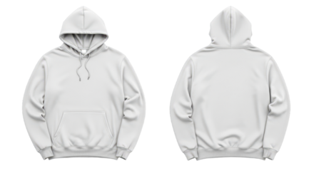 White hoodie front and back view on black background for design mockup