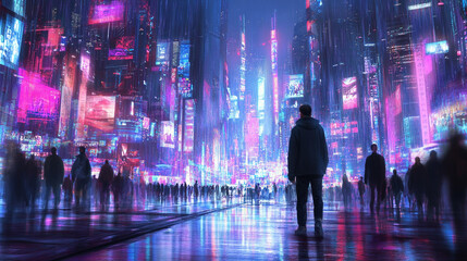 Digital Life and Metaverse concept featuring immersive virtual spaces, glowing networks, and futuristic environments symbolizing connection, identity, and interaction in a shared digital world.