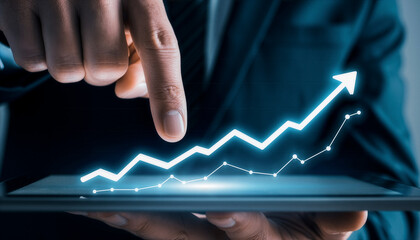 Financial investment and stock market data analysis on a digital tablet