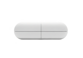 A simple white pill divided into two halves isolated on transparent background